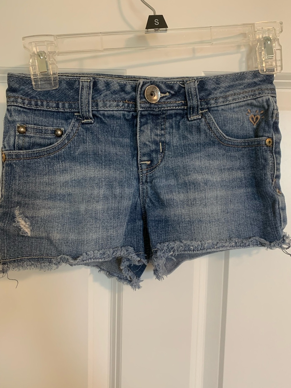 Justice Jean shorts size 8R frayed bottoms blue denim girls!